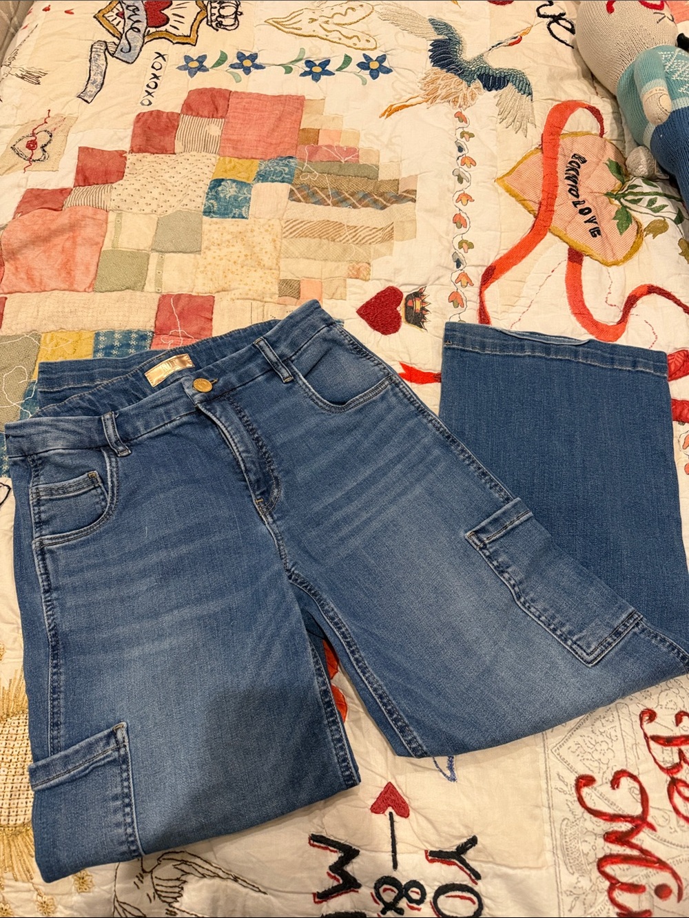 Kut from the Kloth Medium Blue Wide Leg Cargo Jeans